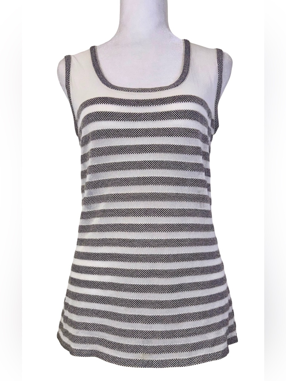 Escada Striped Scoop Neck Knit Tank in White & Black